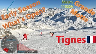 4K Skiing Tignes Grande Motte Glacier 3500m11500ft Early Season France GoPro HERO11 [upl. by Asina902]