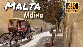 Malta Mdina and Rabat Walking tour 4k [upl. by Tterrag867]