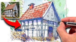 Simple TWO POINT PERSPECTIVE Urban Sketching For Beginners [upl. by Nossaj]