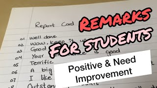 Report Card Remarks for positive amp weak Remarks for Students for Class 5 to 8 Report Card Comments [upl. by Enna]