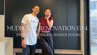 MUDROOM RENOVATION EP 4  Painting amp hanging shaker cabinetry doors [upl. by Ela]