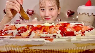 ASMR Strawberry and Cream Puff Mascarpone Cake【Mukbang Eating Sounds】【English subtitles】 [upl. by Assyle617]