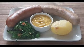 Receita de Salsichão alemão à brasileira  Couve refogada batata e mostarda [upl. by Salbu]