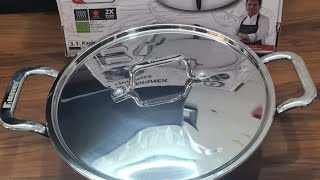 Unboxing of BERGNER TriPro Triply Stainless Steel Deep Kadhai with Stainless Steel Lid 24 cm 31lit [upl. by Guyer]