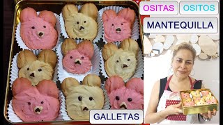 RECETA DE GALLETAS DE MANTEQUILLA OSITOS Y OSITAS HERMOSAS  CUTE TEDDY BEARS BUTTER COOKIES RECIPE [upl. by Vivyanne]