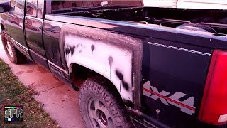 Fiberglass Body Filler  Prep and Application  1998 GMC Sierra Bodywork [upl. by Niar84]