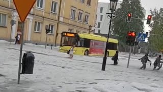 Hail Storm and Flooding Submerge Roads in Gniezno Poland [upl. by Mauchi]