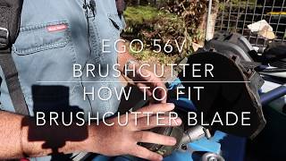 Ego Brushcutter  removing line trimmer head attaching brushcutter blade and demo [upl. by Ydnir]