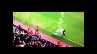 English Premier League Linesman Hit by Flare During Man City Game [upl. by Eisej]