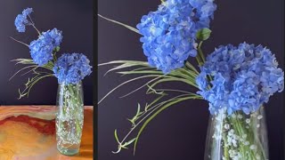 47 💐 Underwater Elegance Blue Hydrangeas and Gypsophila in a Clear Vase  A Floral Submersion [upl. by Nager]