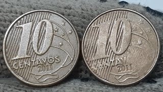 VOCÊ ENCONTROU ESSA MOEDA COM AUSÊNCIA DAS LETRAS 10 CENTAVOS ANO 2011 OLHA O VALOR 💲 20 A 30 REAIS [upl. by Alvita]