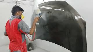 Car Painting How to apply clearcoat on car hood with spray gun [upl. by Rayham35]