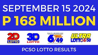 Lotto Result Today 9pm September 15 2024  PCSO Complete [upl. by Llemhar228]