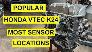 Honda Accura VTEC 24L  K24 Engine Sensor Locations  Cam Knock Coolant etc [upl. by Ariajay393]