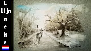 Hoe teken je een Hert in het Bos met sneeuw  Pastel en Panpastel [upl. by Mortimer296]